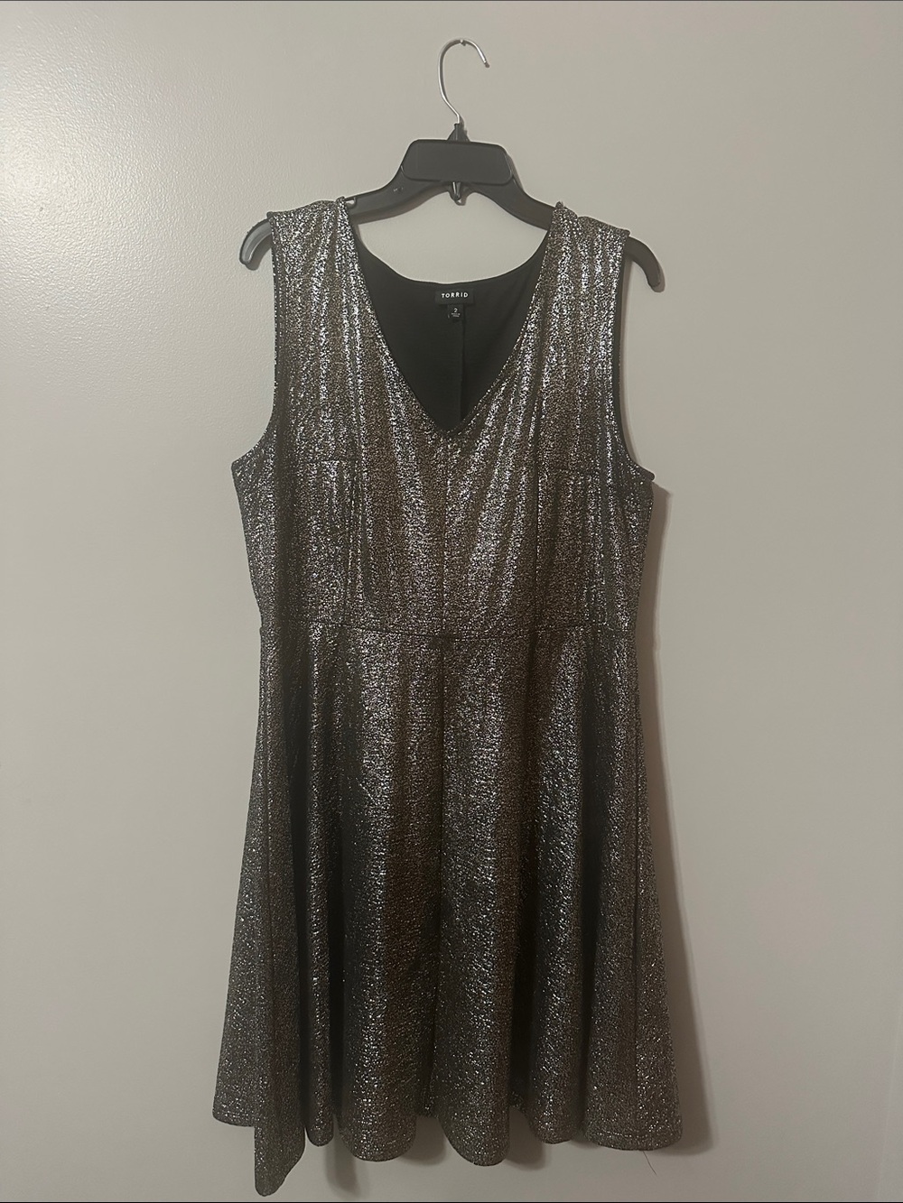 torrid Metallic Silver V-Neck Skater Dress